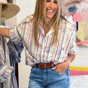 Kerri Rosenthal Sherri Stripe Shirt Small Multicolor Cotton Button Down‎ Heart